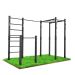 Outdoor calisthenics station with monkey bars and pull-up ladder on grass platform, front perspective
