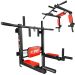 Multifunction pull-up and dip station with padded armrests and back support for home gym training