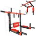 2-in-1 pull-up and dip station mounted on a Swedish ladder with red and black K-Sport padding