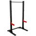 Heavy-duty squat rack with adjustable safety spotter arms and pull-up bar