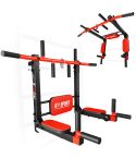 2-in-1 pull-up and dip station mounted on a Swedish ladder with red and black K-Sport padding