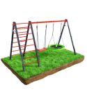 Swing frame with ladder and nest swing on a green lawn