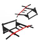 Pull-up bar for wall mounting with punching bag holder in red-black, versatile adjustable positions