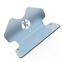 Checker plate for lat pull-down and bench – steel base plate with cut-out logo, front view