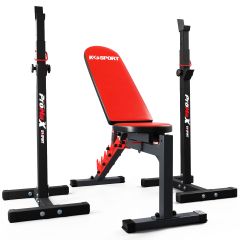 K-Sport dumbbell rack black with red weight bench side view