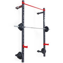 Foldable wall mount half rack with weights and dumbbells