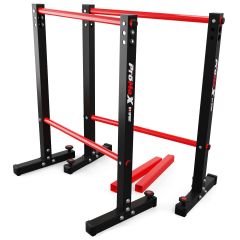 Black and red K-Sport dip bars for strength training