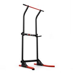 Stable pull-up station with red accents and dip bars