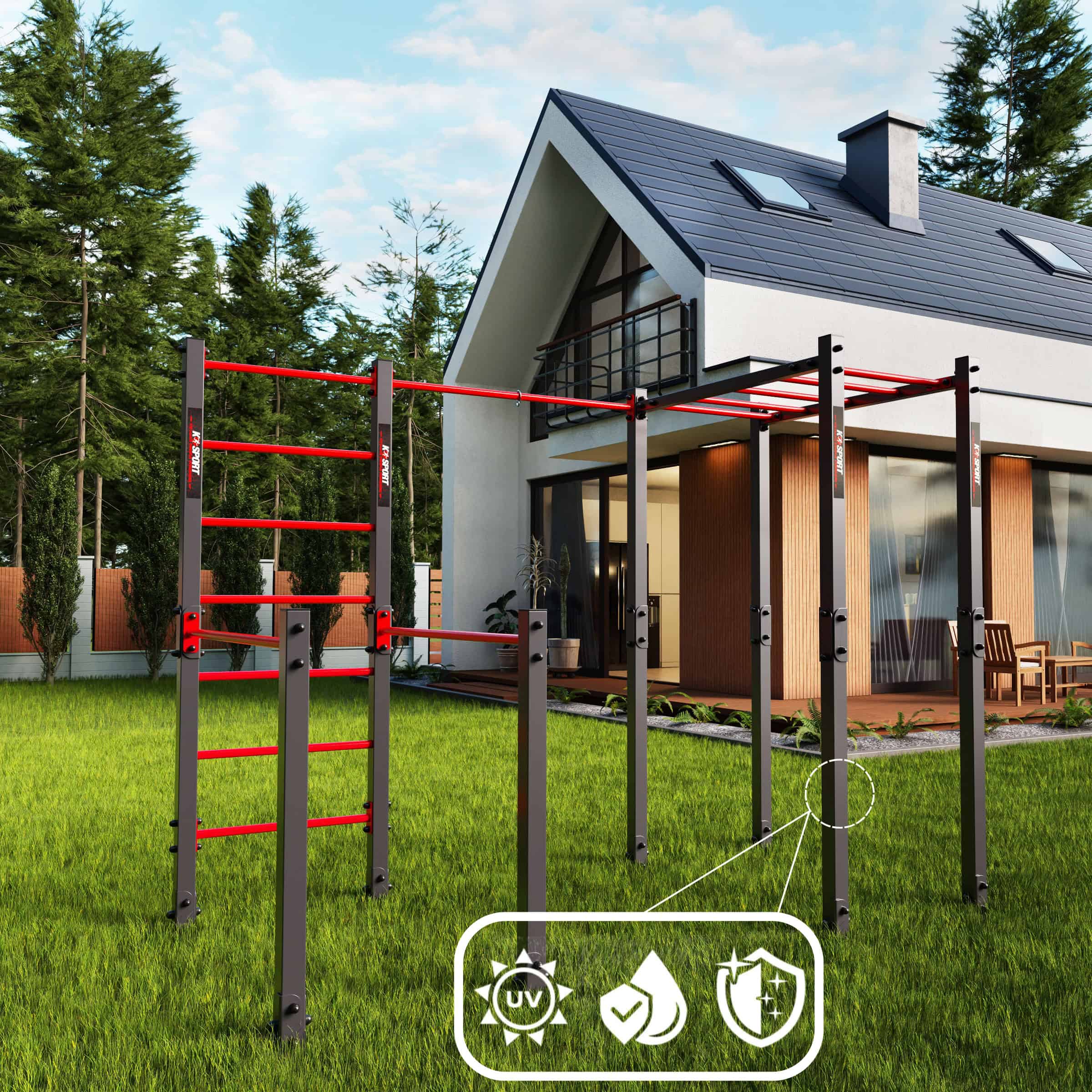 Durable outdoor calisthenics station in garden with monkey bars and weatherproof features – UV and rust resistant
