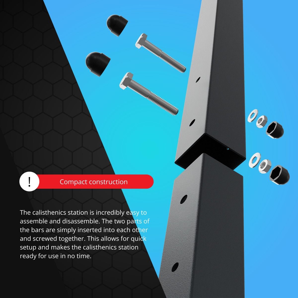 Assembly instructions for outdoor calisthenics station – compact screw design with bolts and caps