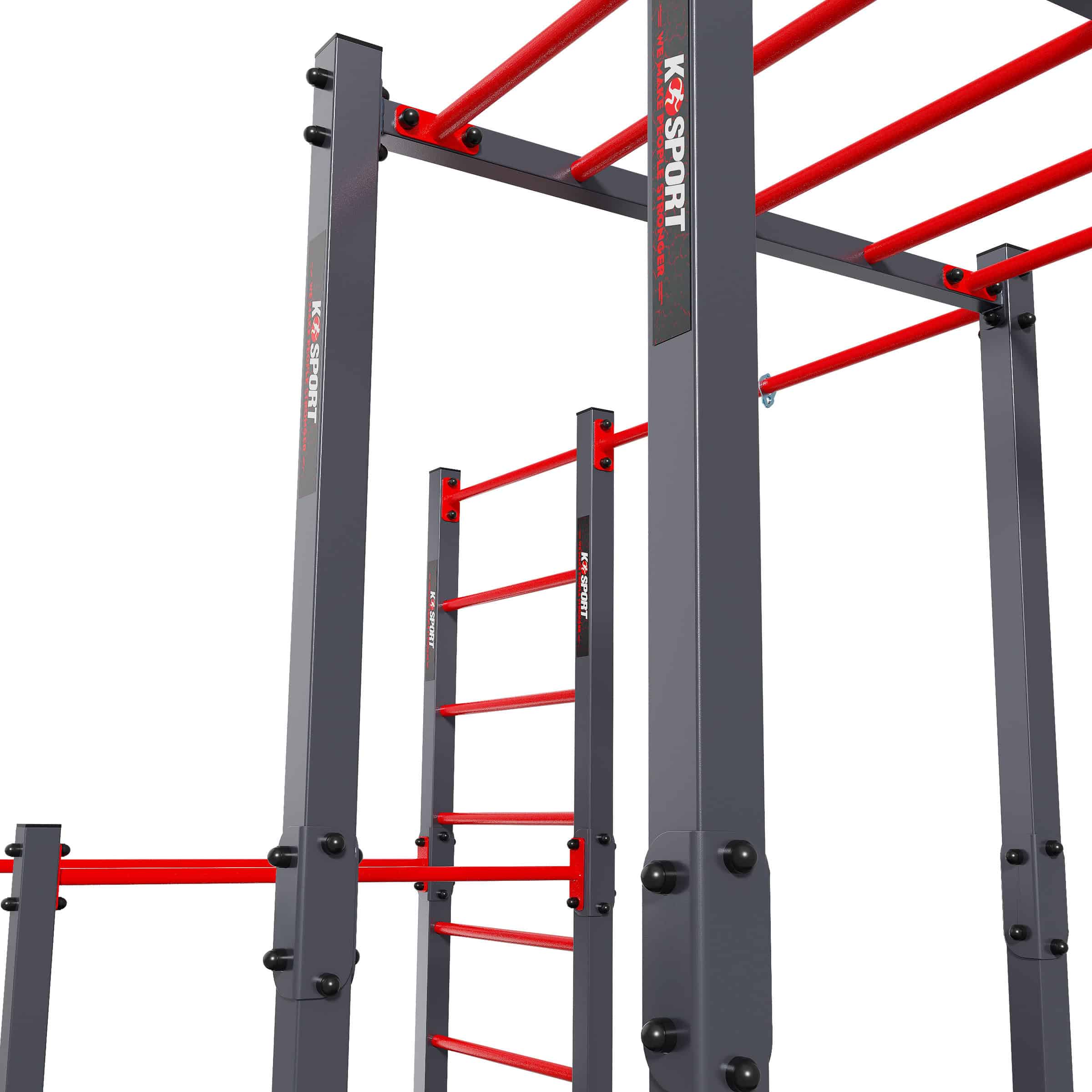 Close-up of K-Sport outdoor calisthenics station with monkey bars and wall bars – strong steel build