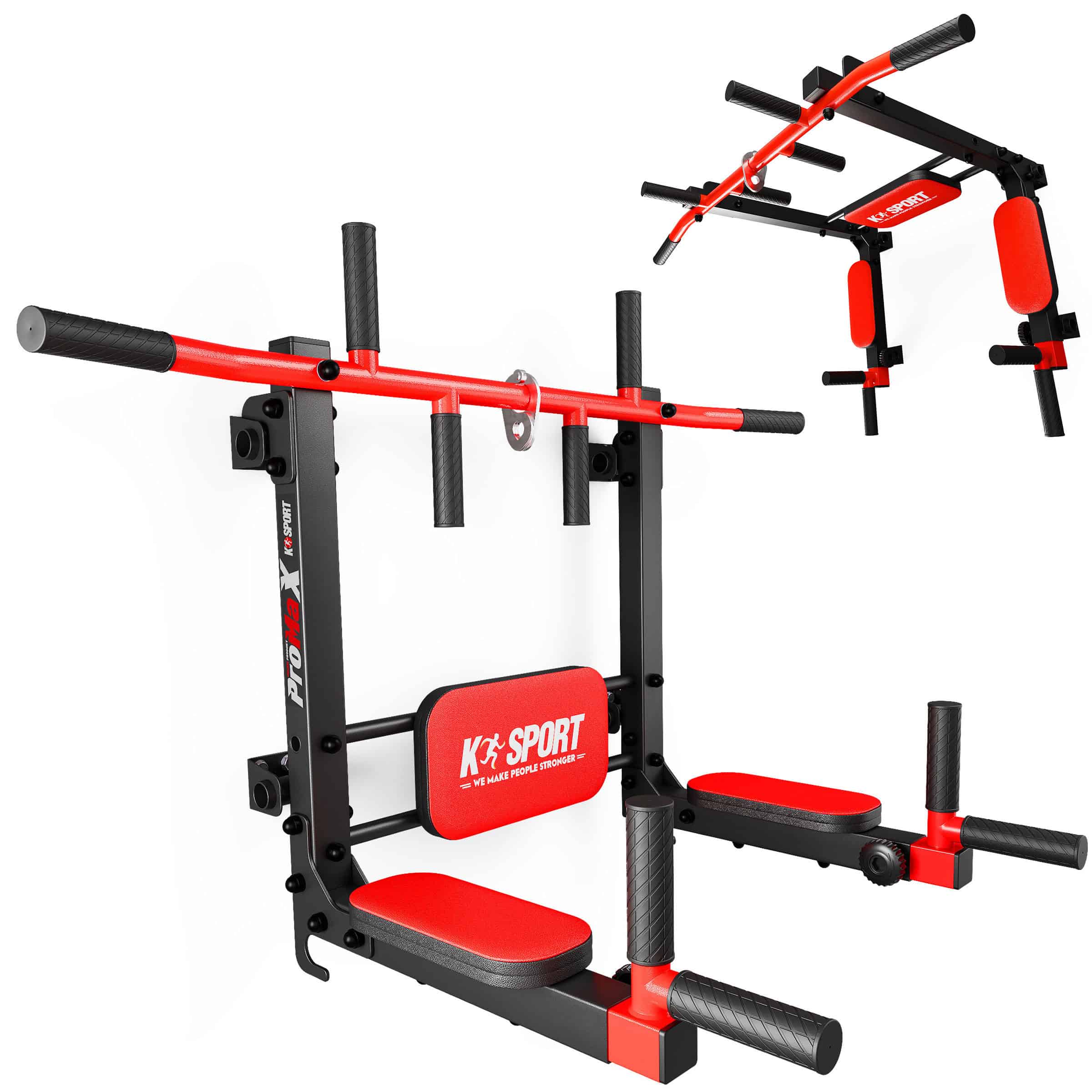 Multifunctional wall-mounted dip and pull-up station with padded back support