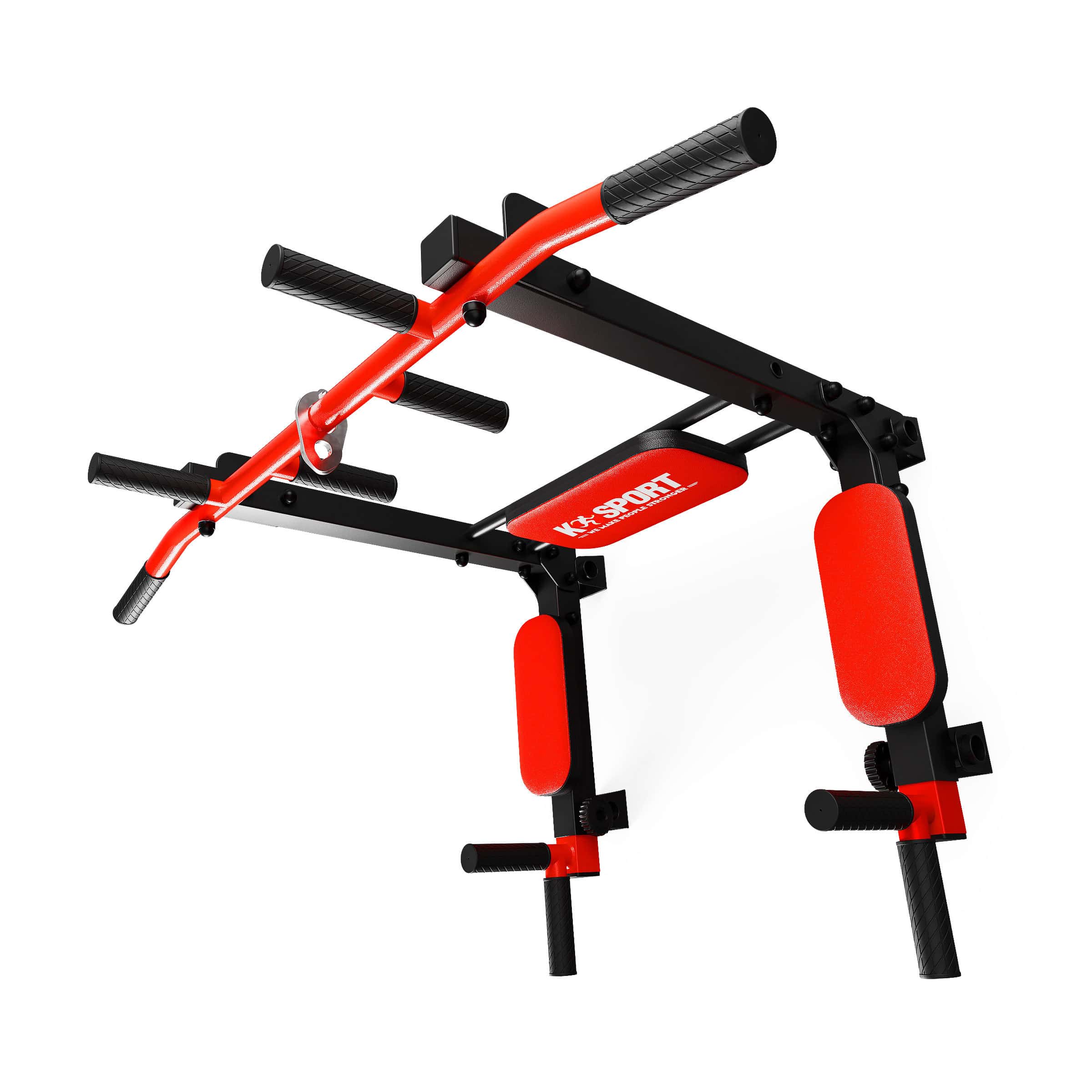 Wall-mounted pull-up bar with vertical padded arm supports and multiple grips