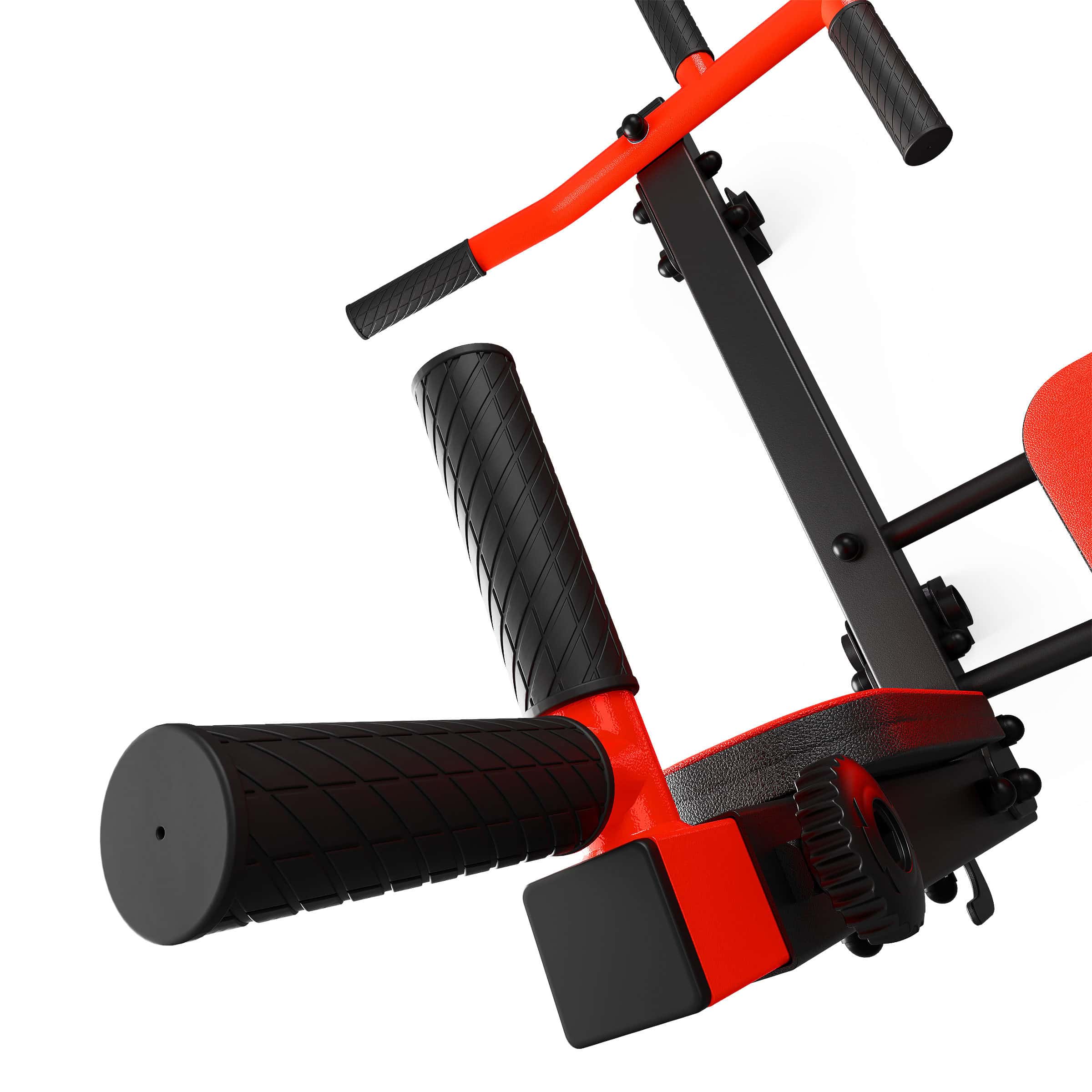 Close-up of adjustable dip handles with textured grips