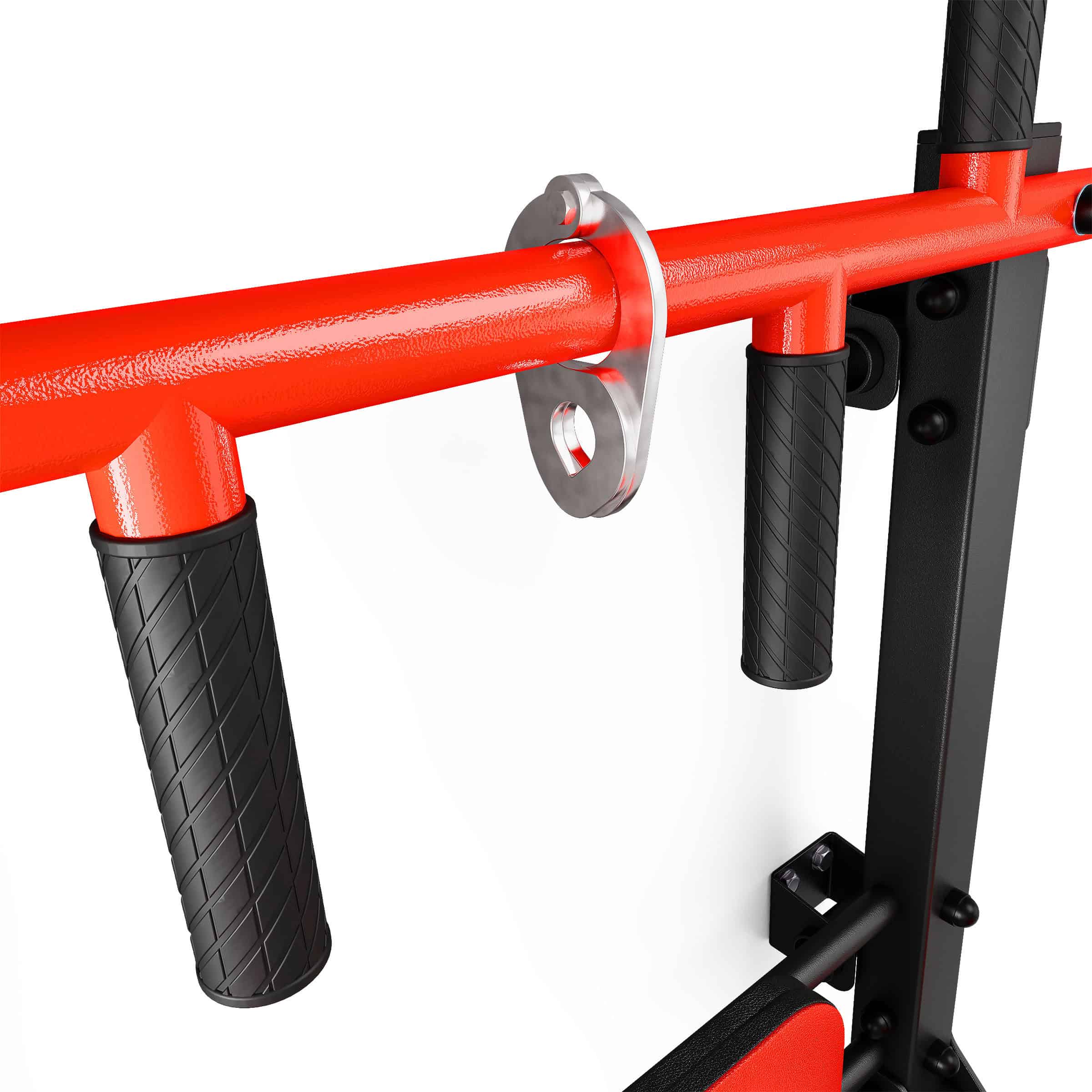 Close-up of steel eyelet for attaching resistance bands to the pull-up bar