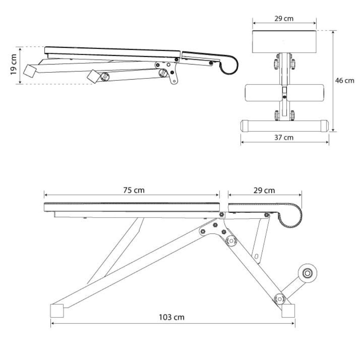 Technical specifications adjustable and foldable weight lifting bench