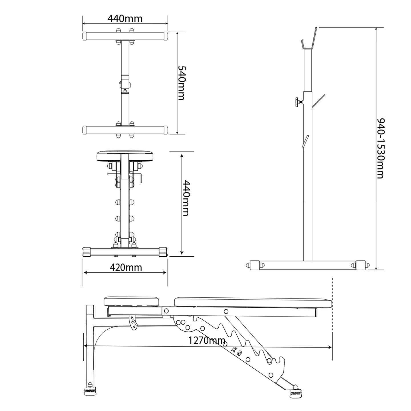 Technical Specifications - Barbell Stands + Weight Training Bench
