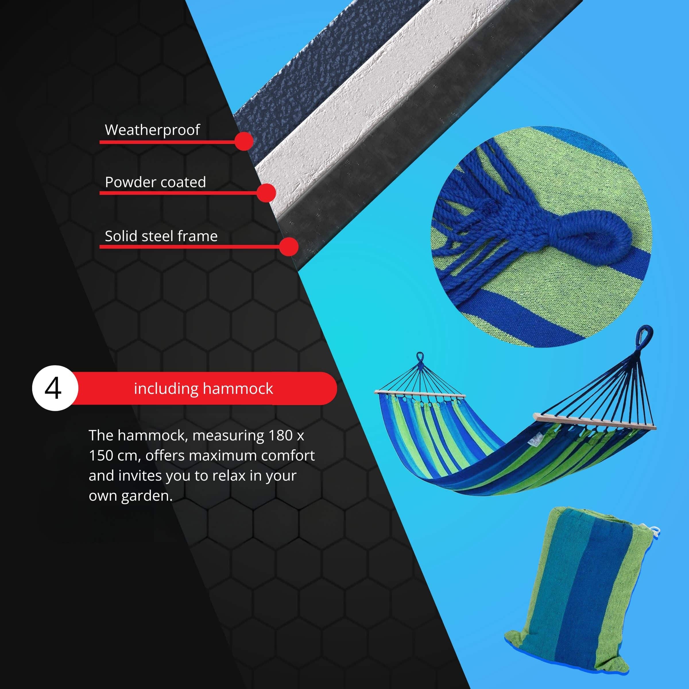 Detail view of the metal profile and hammock