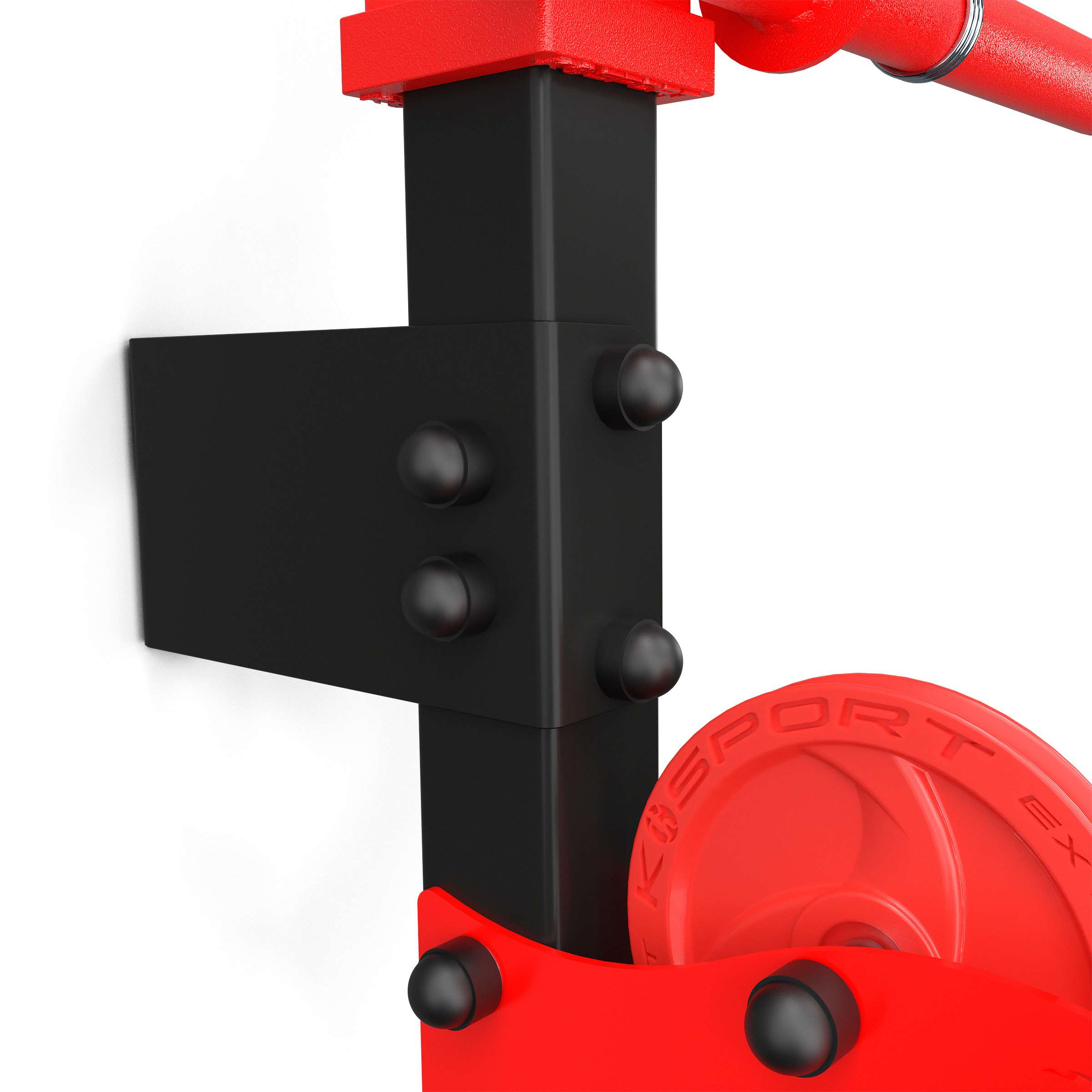 Side view of black wall bracket with attached cable pull mechanism and pulley