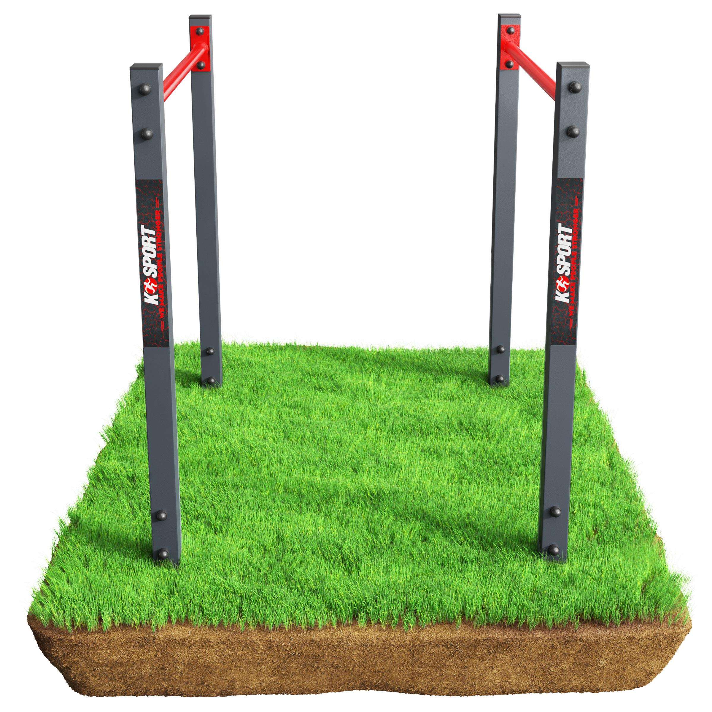 Front view of parallel bars on grass