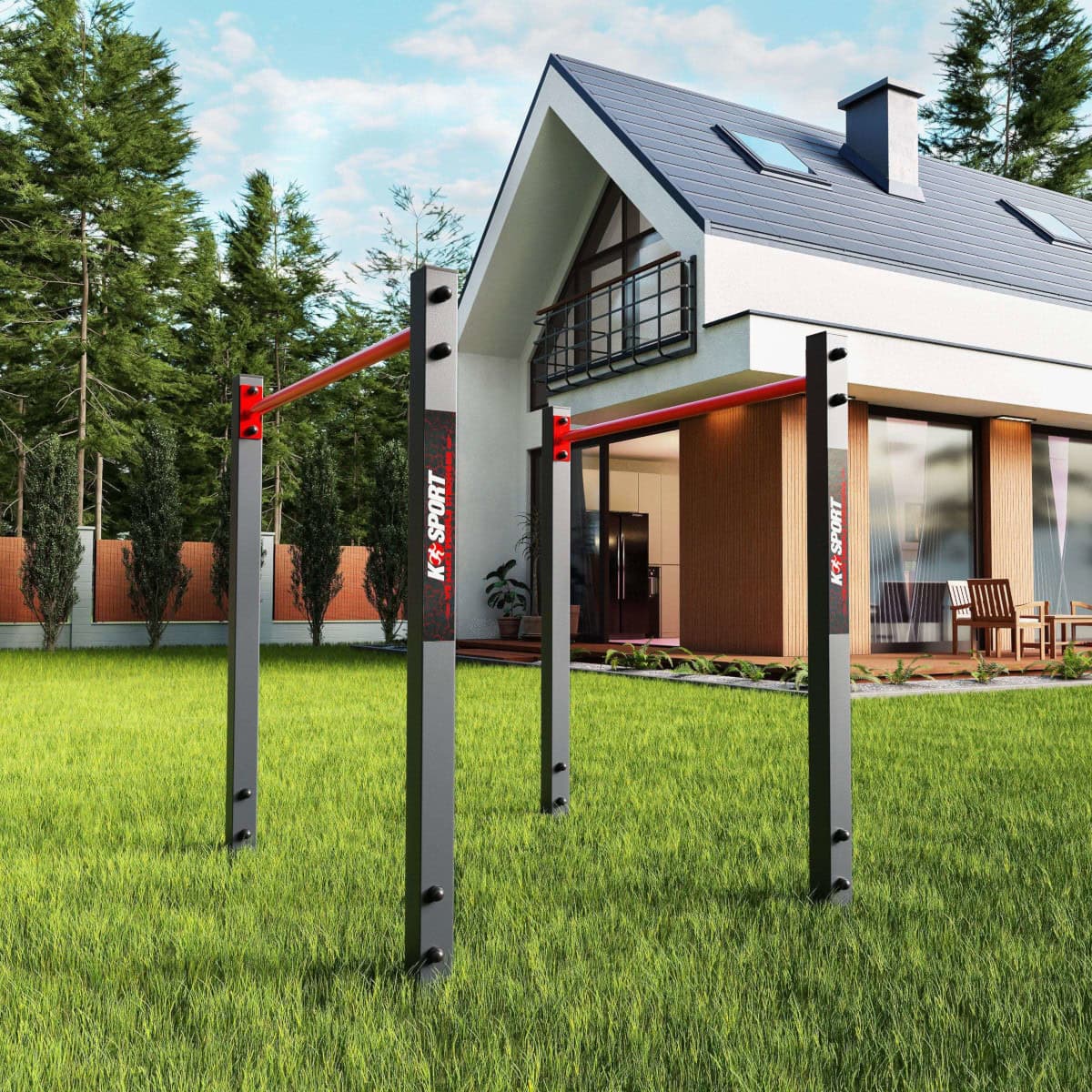 Parallel bars set up on grass