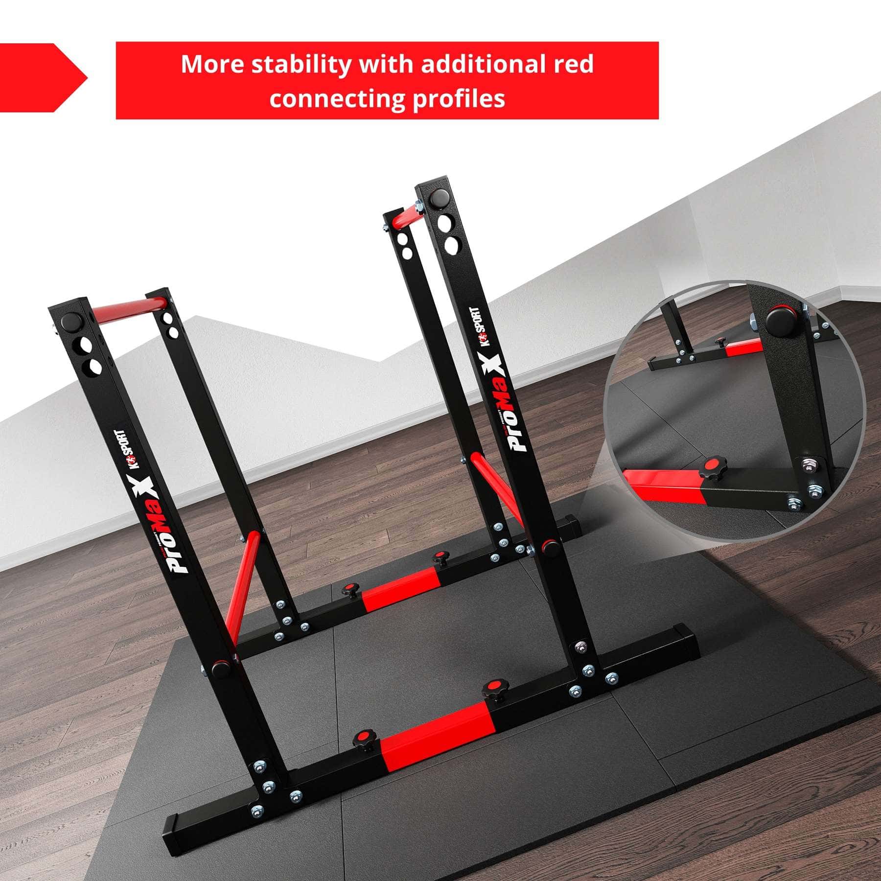K-Sport Dip Bars with red connecting profiles for stability