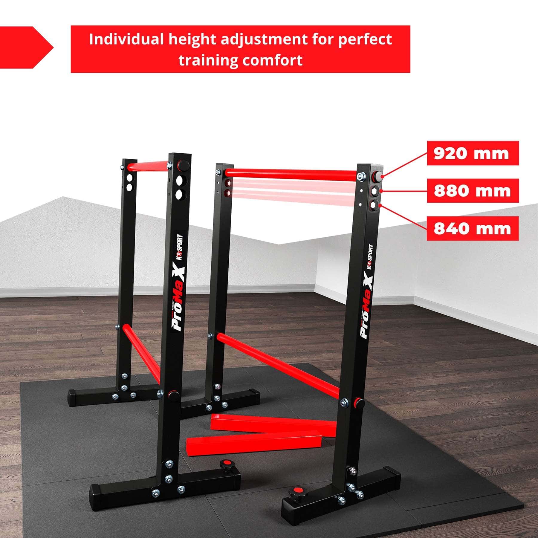 Adjustable K-Sport Dip Bars with height indications