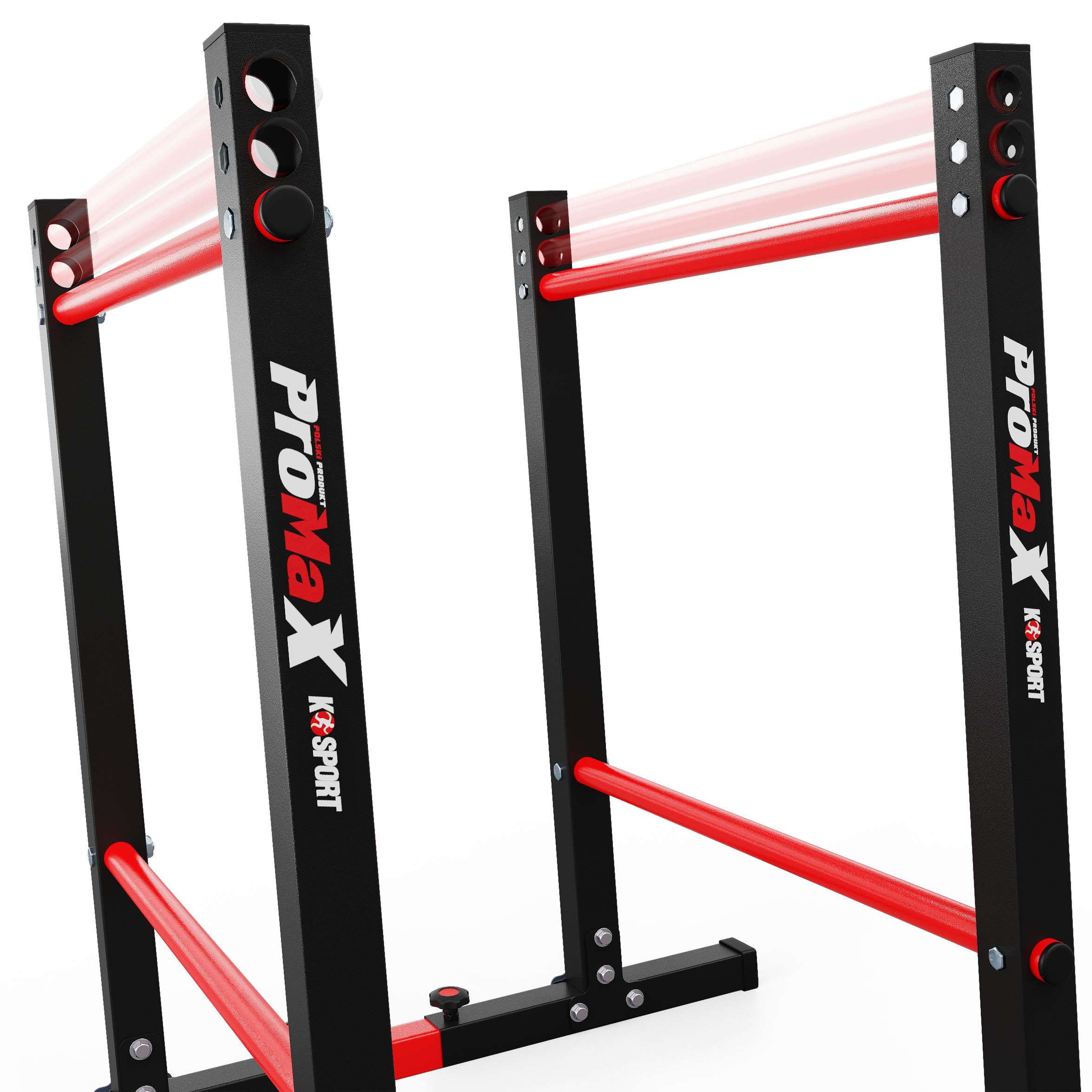 Various height settings for the dip bars