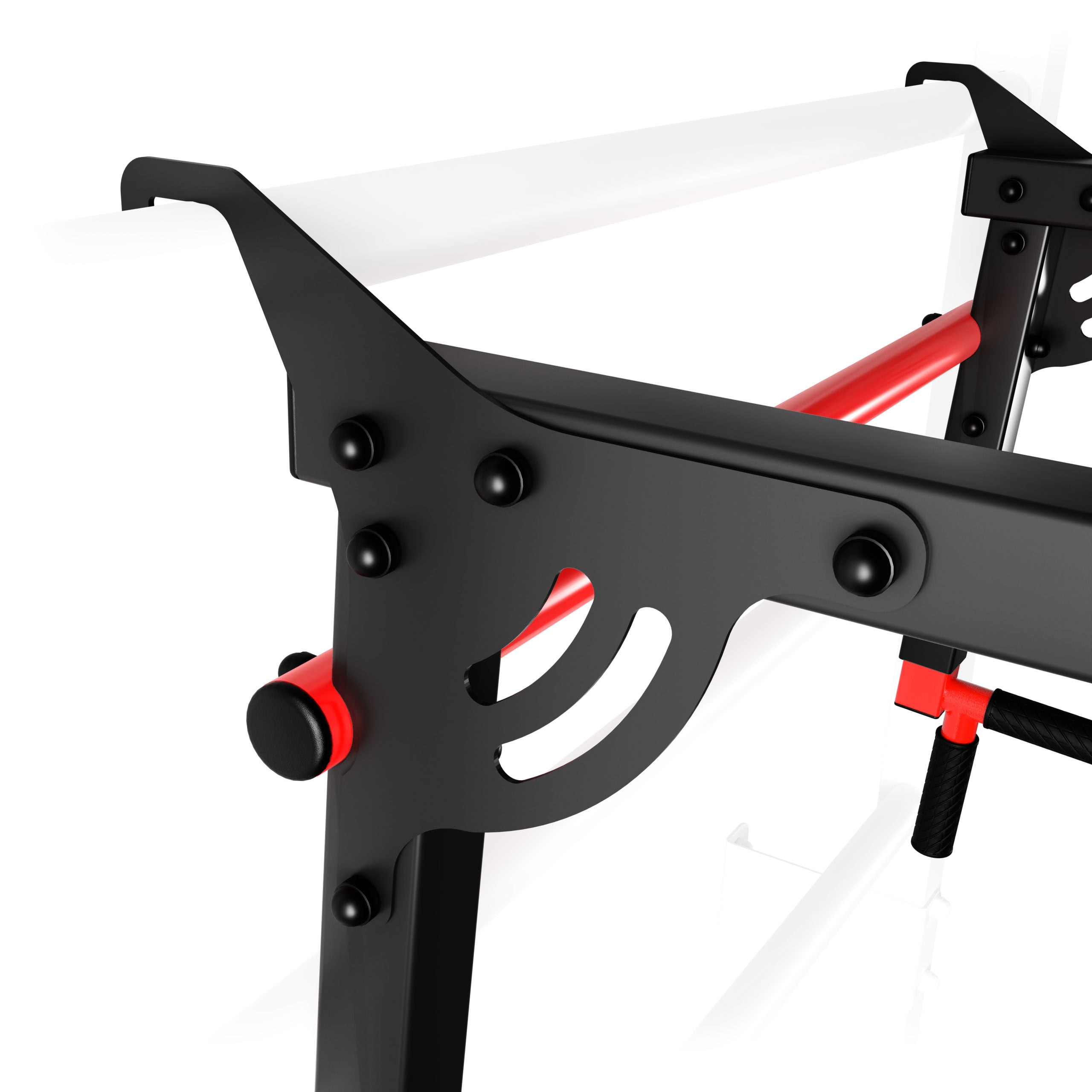 Close-up of the mounting bracket of the pull-up bar on the Swedish ladder