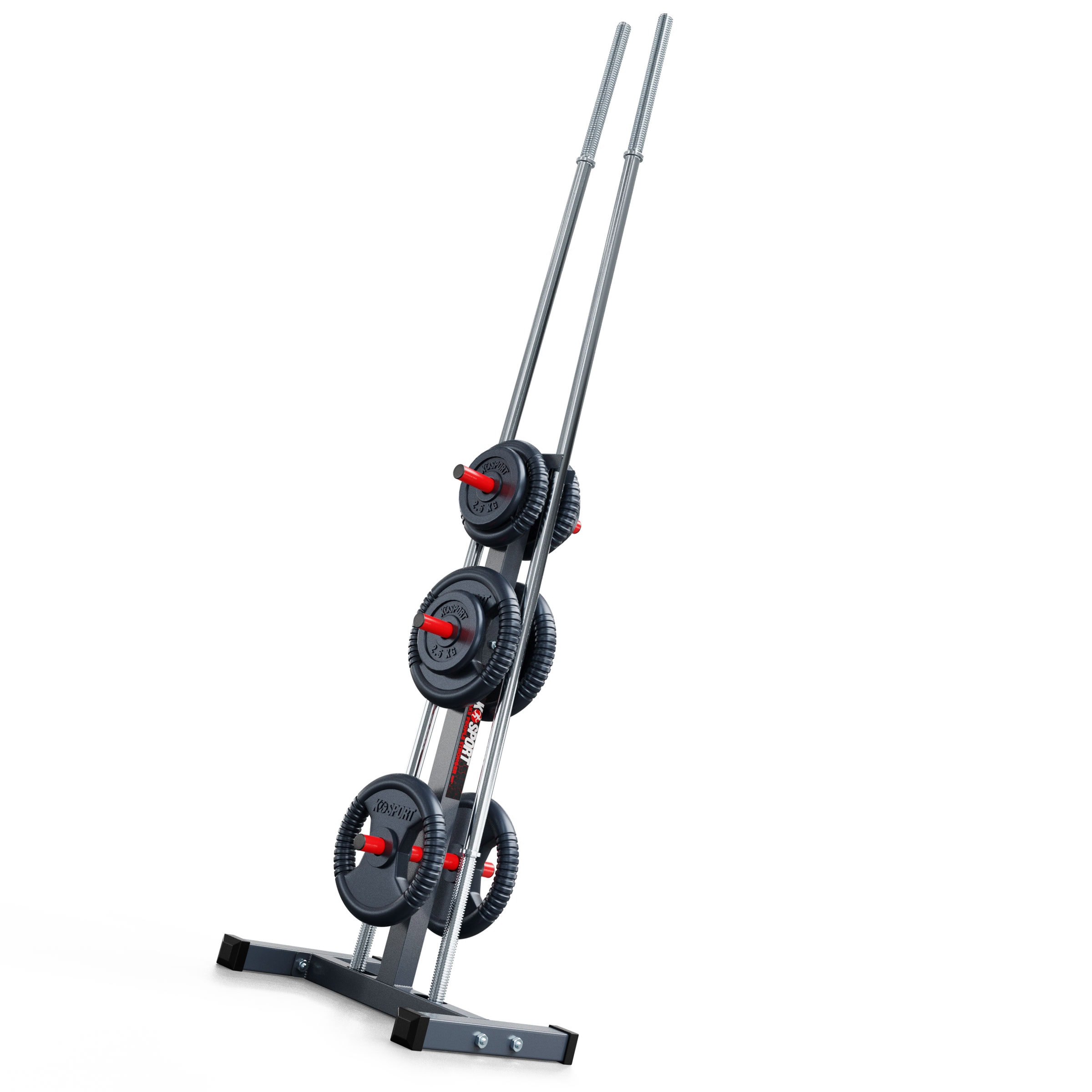 K-Sport Vertical Dumbbell Rack with barbell and weights