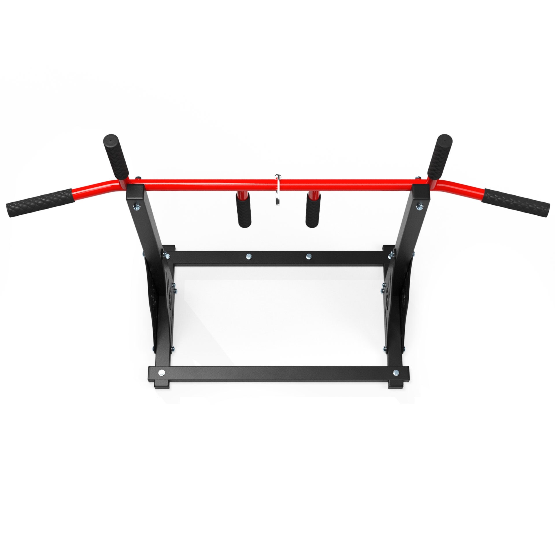 Bird's eye view of the wall mounted pull up bar, showing the wide grip position and fastening