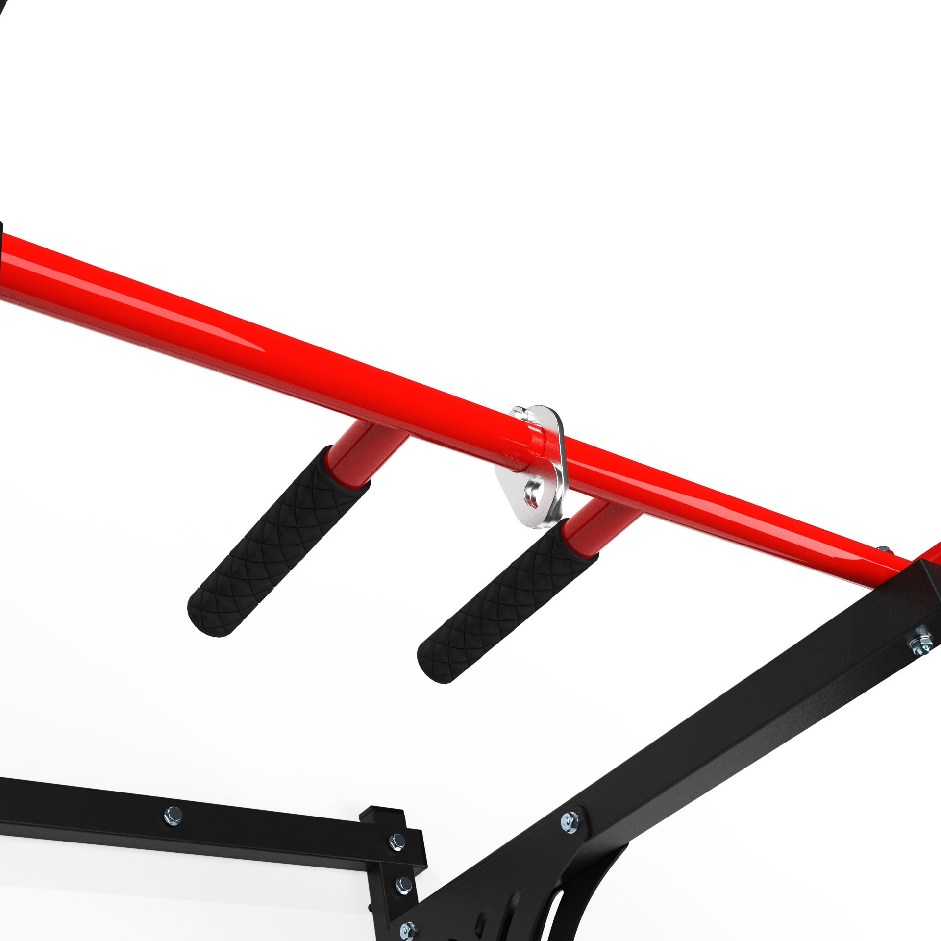 Close-up of the pull up bar, showing the punch bag holder and padded hand grips for optimal grip