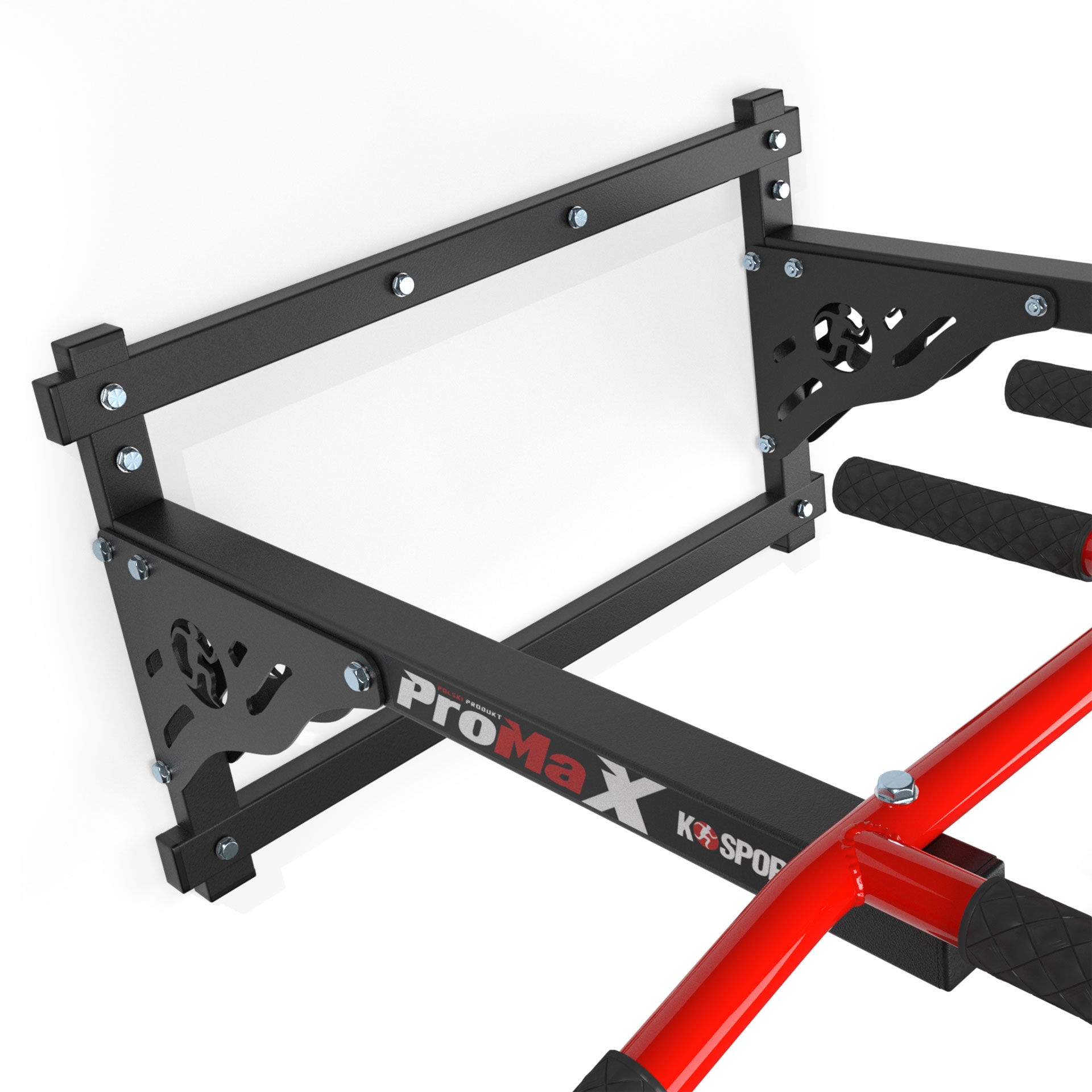 Close-up view of the pull up bar's mounting fixture, showing stable attachment and high-quality material