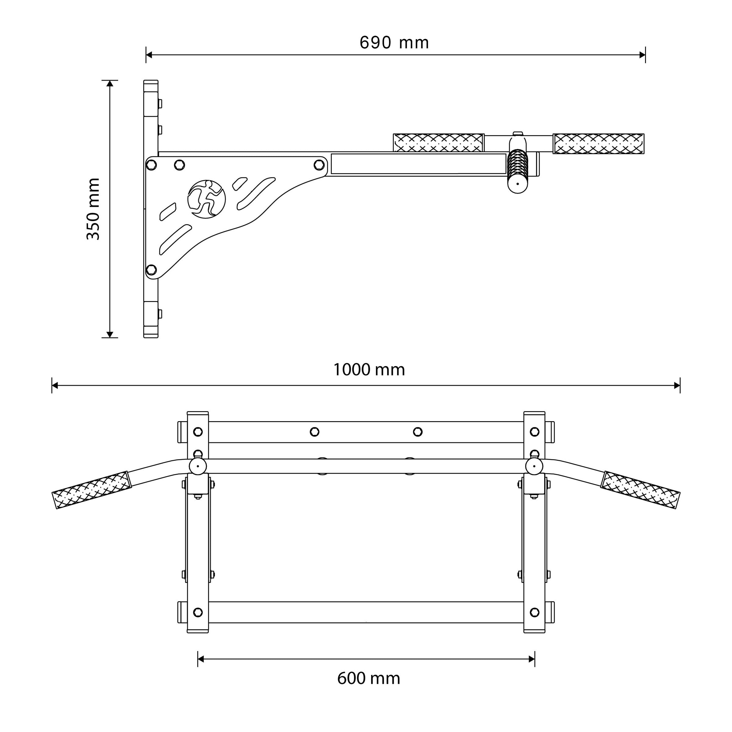 Technical Specifications - Wall Mounted Pull Up Bar + Punch Bag Holder