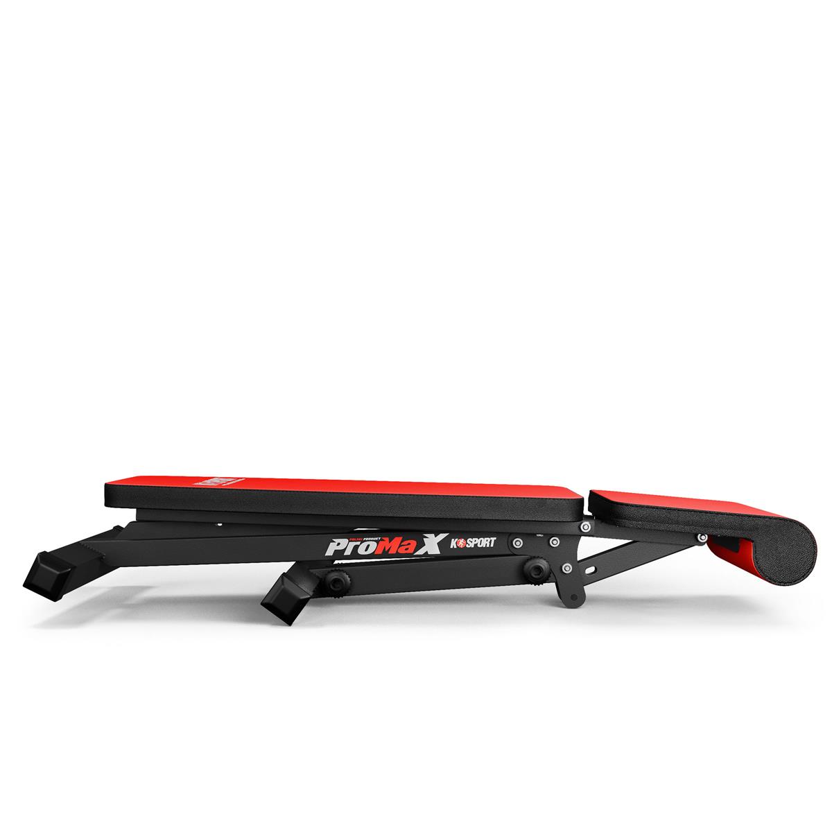 Side view of the folded K-Sport ProMax adjustable weight lifting bench
