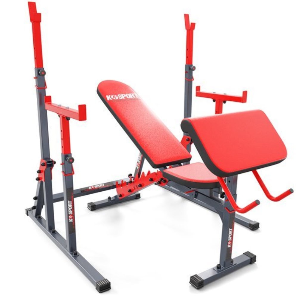 Adjustable Squat Rack, Weight Bench And Preacher Curl Set