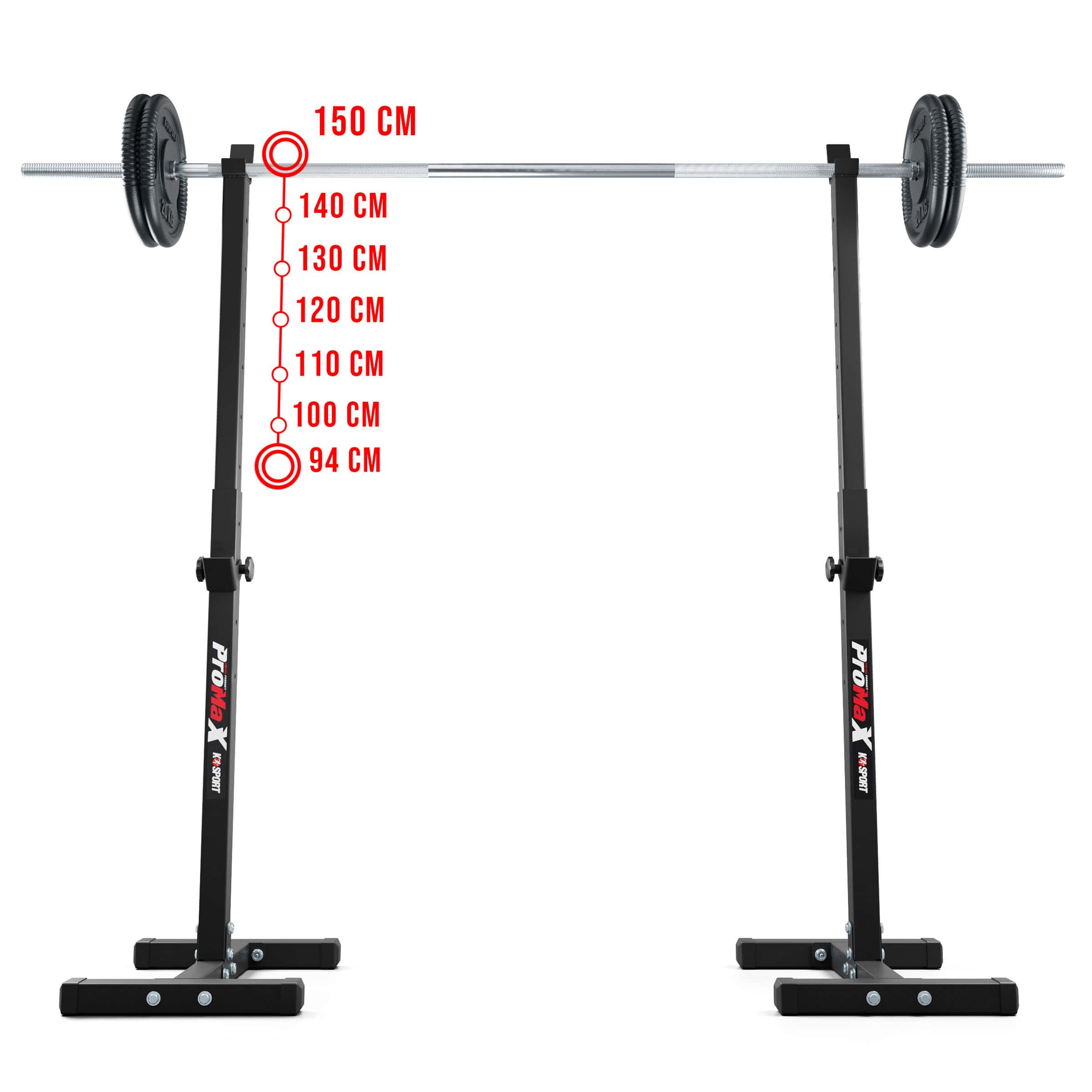 Olympic barbell stand with adjustable height from 94 cm to 150 cm