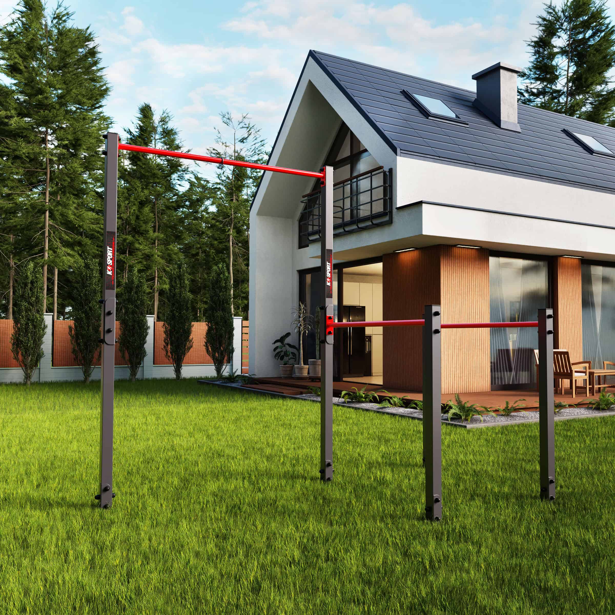 Outdoor pull-up and dip station with two height levels – stable steel construction for calisthenics training