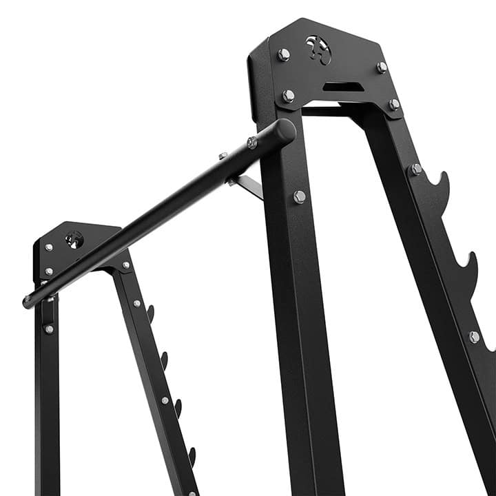 Close-up detail of the upper frame and pull-up bar connection on the Squat Rack & Bench Press unit